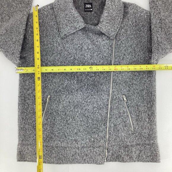 ZARA Women’s Bouclé Loft Moto Zip Point Collar Jacket Gray Size Medium EUC - Picture 5 of 15
